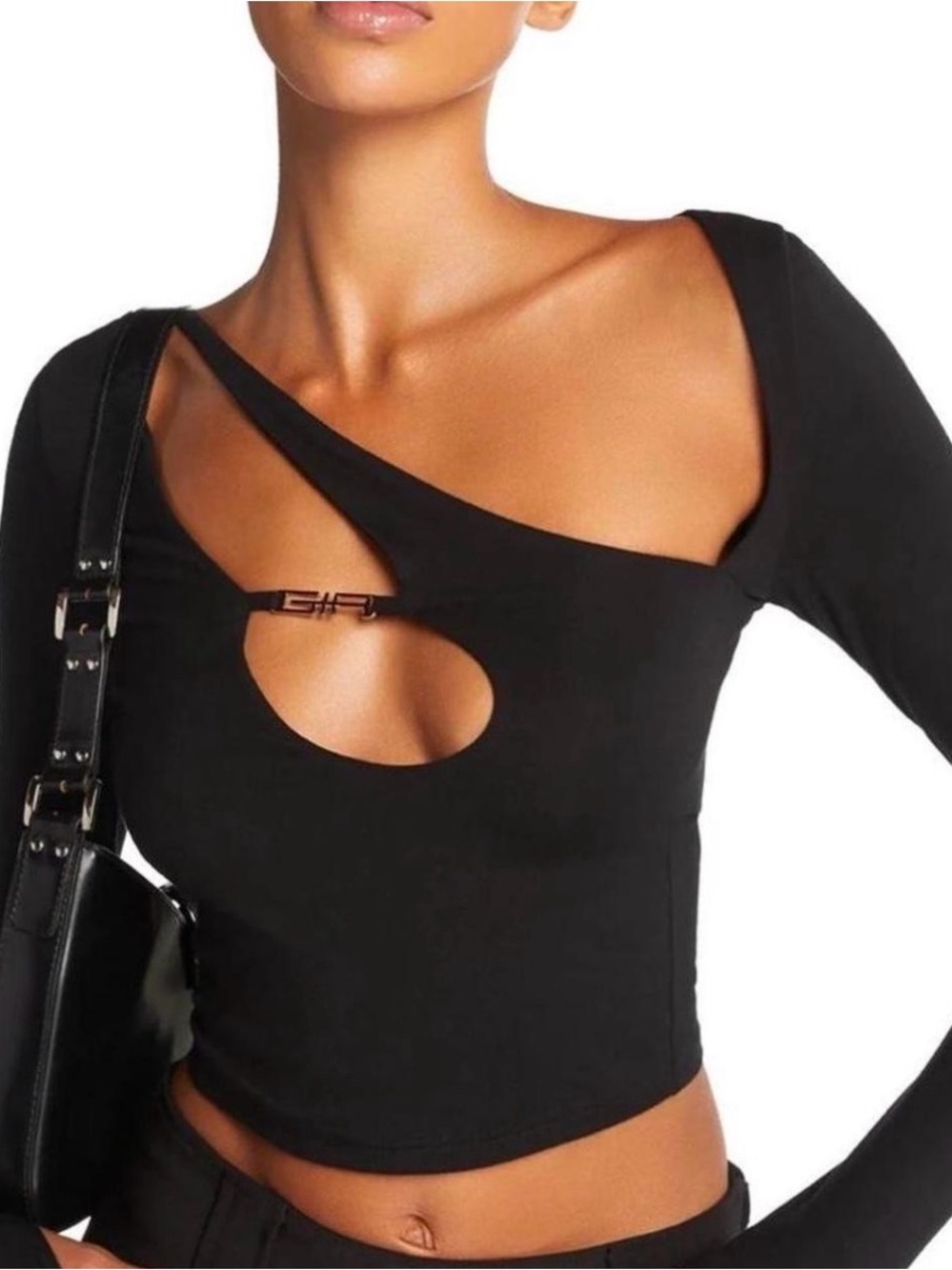 I.AM.GIA Black Asymmetric Cutout Crop Top